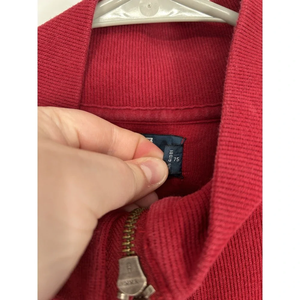 Polo‎ Ralph Lauren Sweater Leather Tab Quarter 1/4 Zip Pullover Red Knit Mens L